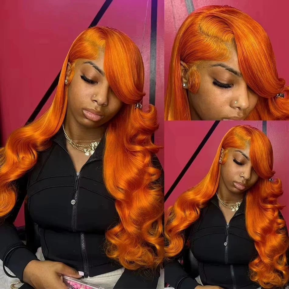 Perruque Body Wave Ginger 30 à 36 Pouces – HD Lace Frontal 13x6 ou 13x4, Cheveux Humains Colorés Pré-dégarni