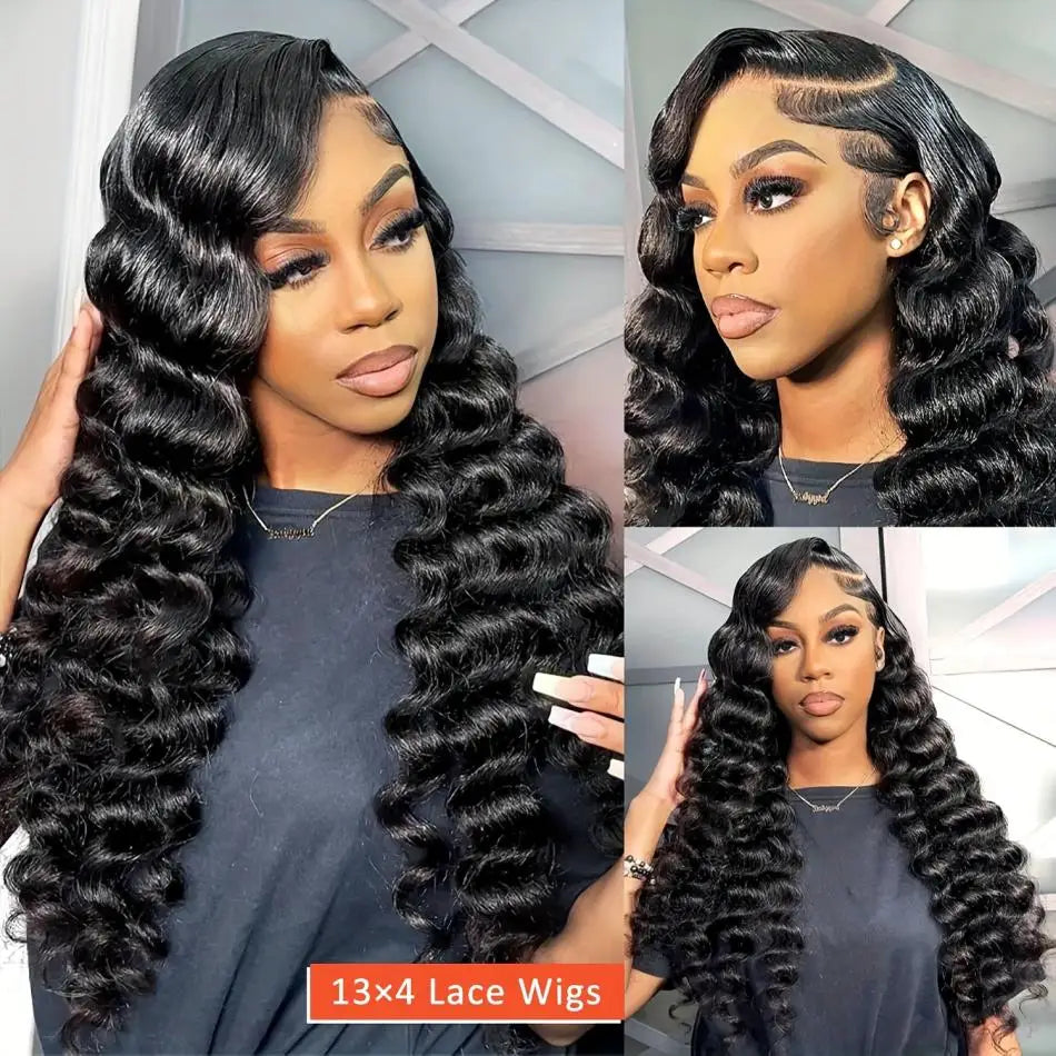 Perruque Bouclée Brésilienne – Loose Wave / Water Wave / Deep Wave, Lace Frontal 13x6 ou 13x4, Cheveux Humains Pré-dégarnis