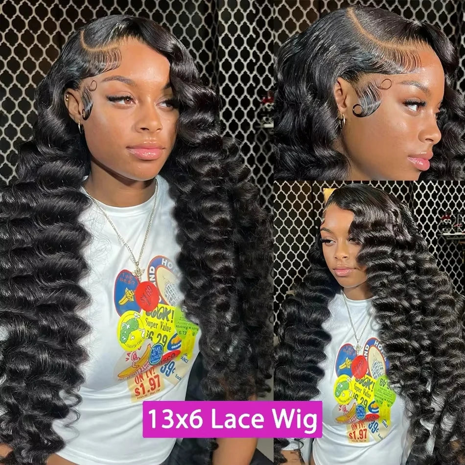 Perruque Loose Deep Wave 30 Pouces – HD Lace Front 13x4 Transparent, Cheveux Brésiliens 180% Densité