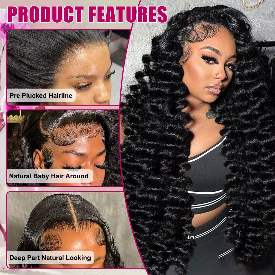 Perruque Loose Deep Wave 30 Pouces – HD Lace Front 13x4 Transparent, Cheveux Brésiliens 180% Densité