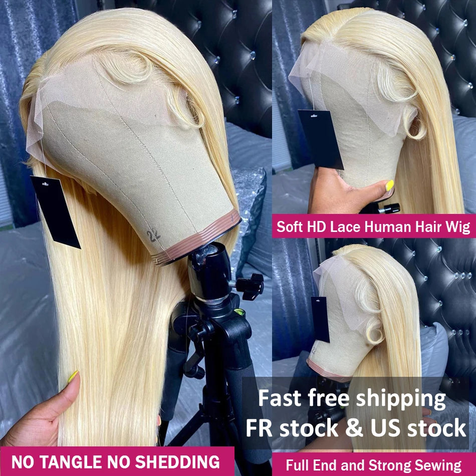 Perruque Lisse Blonde 613 – HD Lace Front 13x6 ou 13x4, Cheveux Humains 100%, Bone Straight