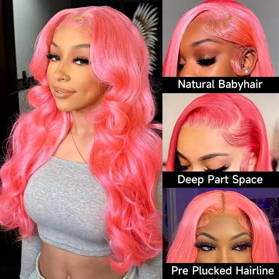 Perruque Rose Clair Loose Body Wave – HD Lace Front 13x6 ou 13x4, 36 Pouces, Cheveux Humains Brésiliens Colorés