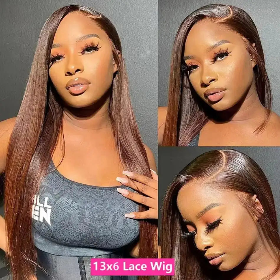 Perruque Lisse Chocolat – HD Lace Frontal 13x4 ou 13x6, Cheveux Humains 100%, 30 à 36 Pouces