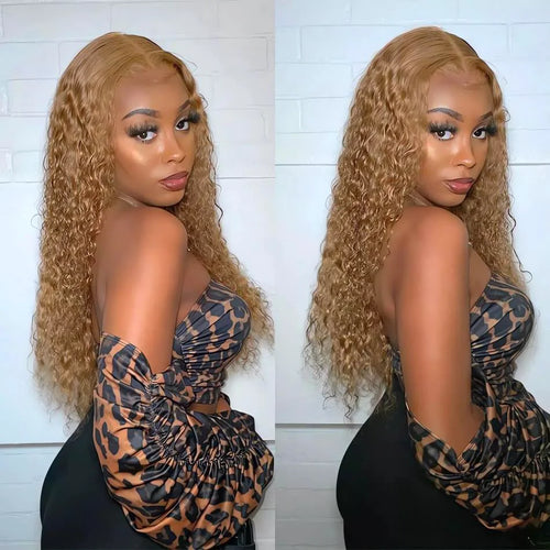 Perruque Bouclée Blond Miel #27 – Deep Wave, HD Lace Front 13x4 ou 13x6, Cheveux Humains 100% Naturels