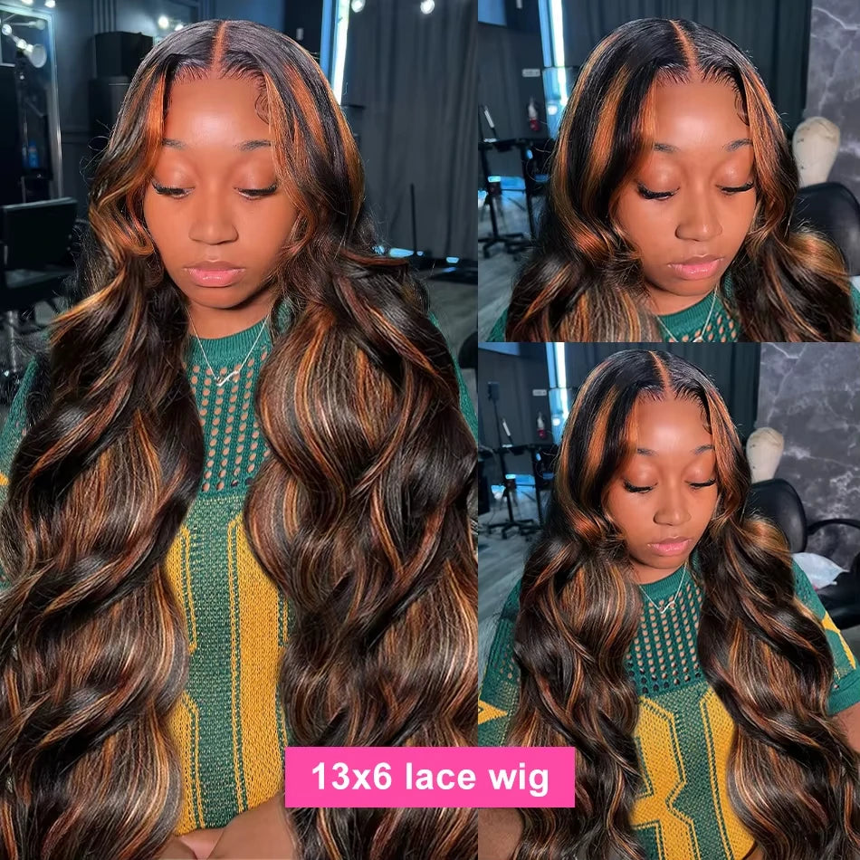 Perruque Body Wave Ombrée 1B/30 – HD Lace Front 13x4 ou 13x6, Cheveux Humains Colorés, Densité 200%