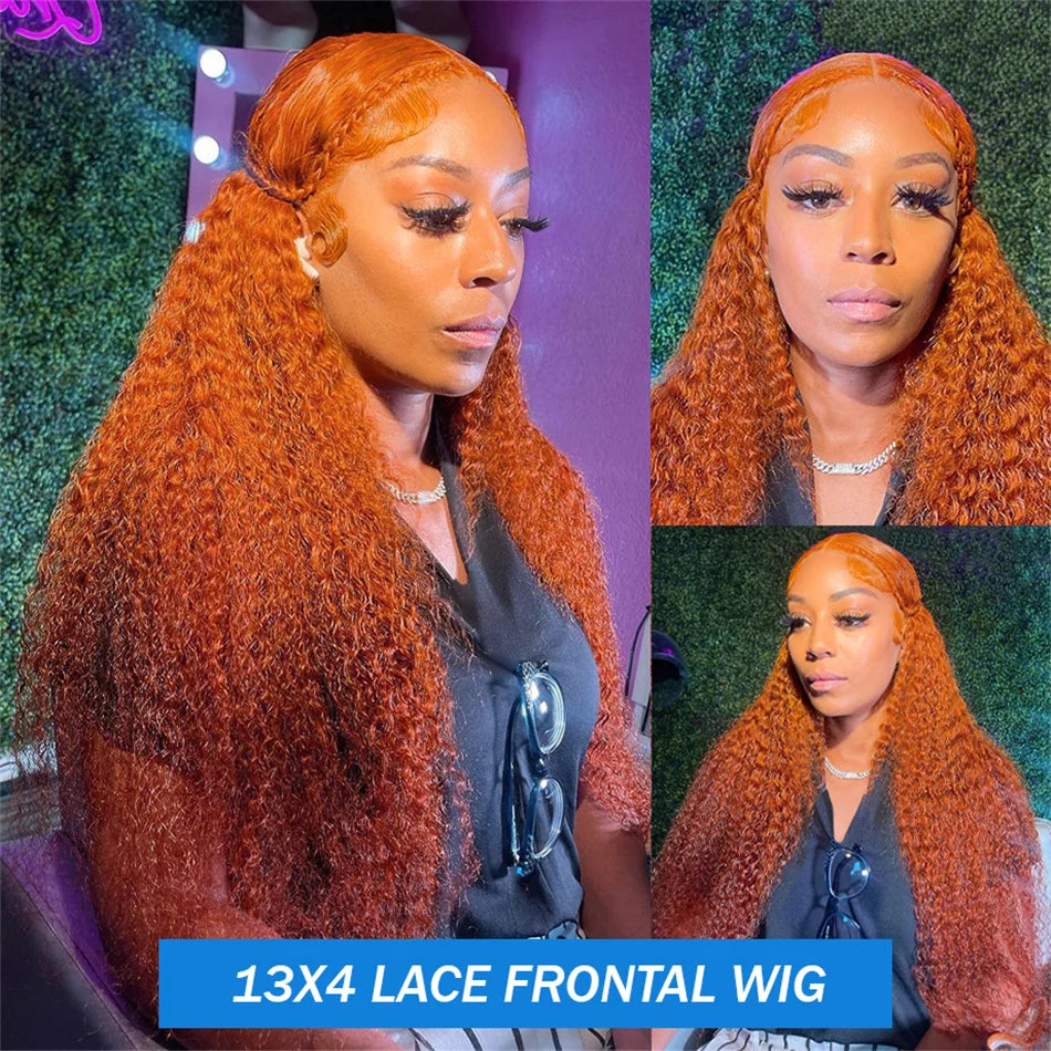 Perruque Bouclée Orange Gingembre – HD Lace Frontal 13x4 ou 13x6, Cheveux Brésiliens Pré-dégarnis