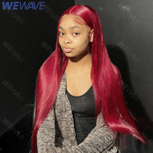 Perruque Lisse Rouge 99J – HD Lace Front 13x6 ou 13x4, Cheveux Humains Bourgogne