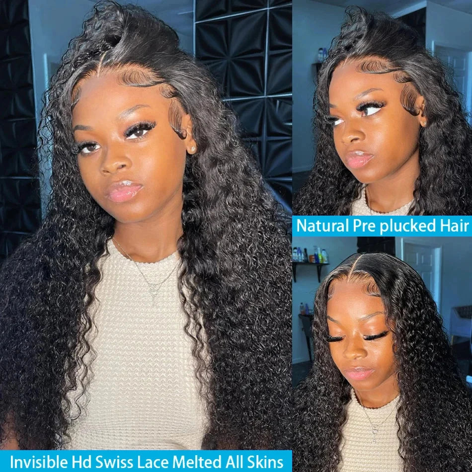 Perruque Bouclée Haute Densité 250% – HD Lace Frontal 13x6 ou 13x4, 30 à 40 Pouces, Water & Deep Wave