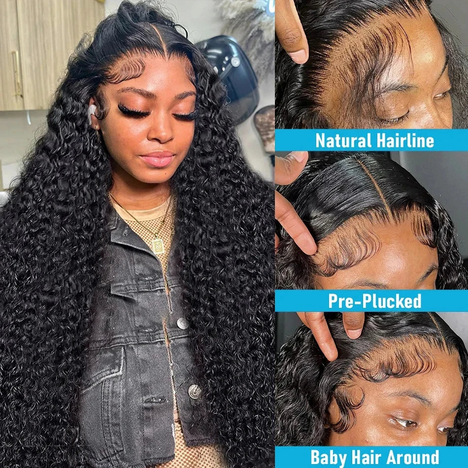 Perruque Bouclée Haute Densité 250% – HD Lace Frontal 13x6 ou 13x4, 30 à 40 Pouces, Water & Deep Wave