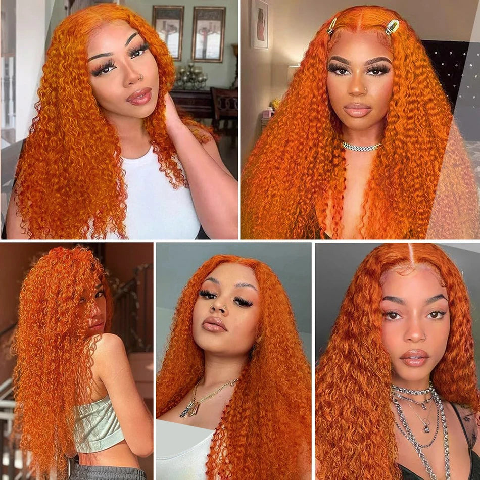 Perruque Bouclée Orange Gingembre – HD Lace Frontal 13x4 ou 13x6, Cheveux Brésiliens Pré-dégarnis