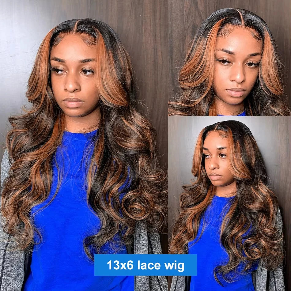Perruque Body Wave Ombrée 1B/30 – HD Lace Frontal 13x6 ou 13x4, Cheveux Humains Colorés pour Femmes Noires