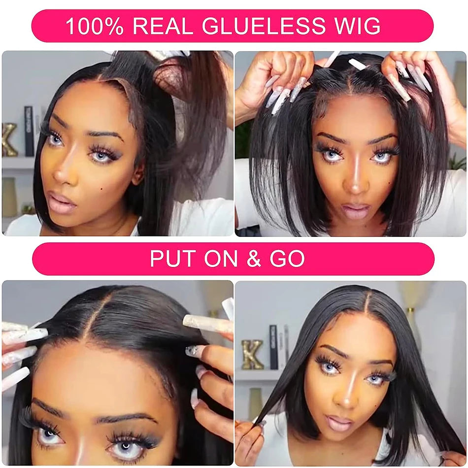 Perruque Bob Lisse Courte 10-12 Pouces – Glueless, Closure 5x5 ou 4x4, Cheveux Brésiliens 100% Pré-dégarnis