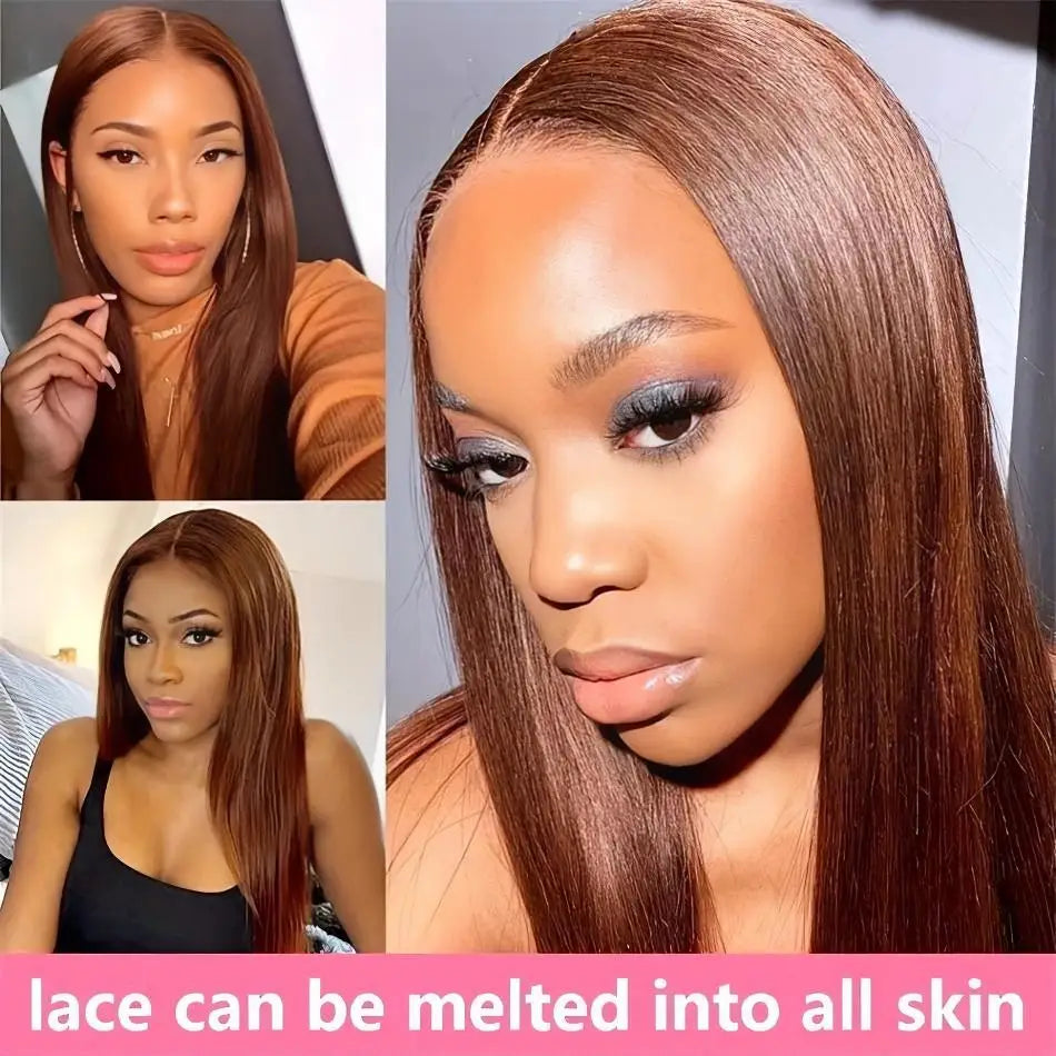 Perruque Lisse Chocolat – HD Lace Frontal 13x4 ou 13x6, Cheveux Humains 100%, 30 à 36 Pouces