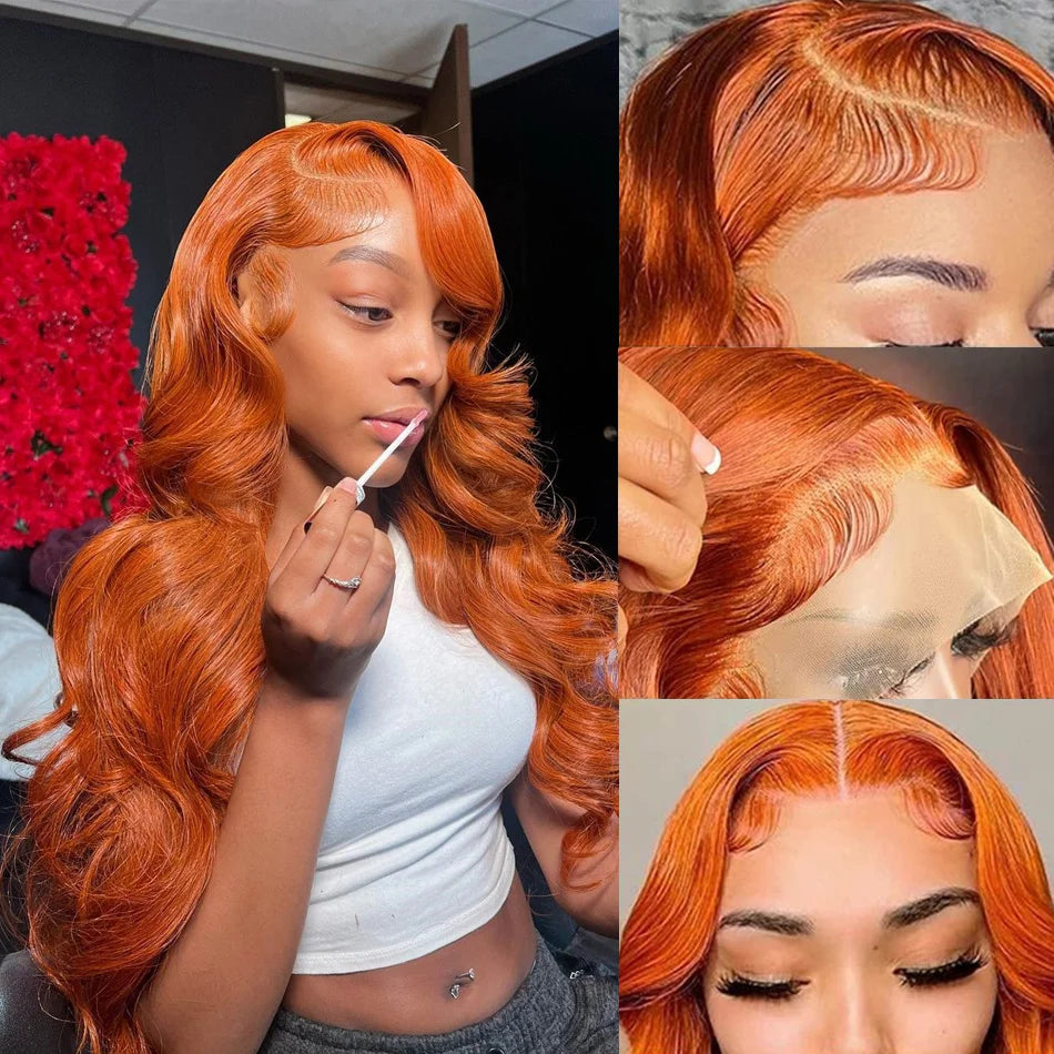 Perruque Body Wave Ginger 30 à 36 Pouces – HD Lace Frontal 13x6 ou 13x4, Cheveux Humains Colorés Pré-dégarni