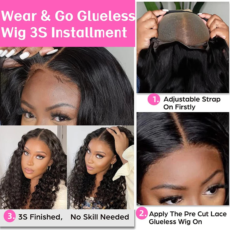 Perruque Bouclée Courte 10 à 12 Pouces – Deep Wave Glueless, Closure Pré-coupée 4x4 ou 5x5, Cheveux Brésiliens