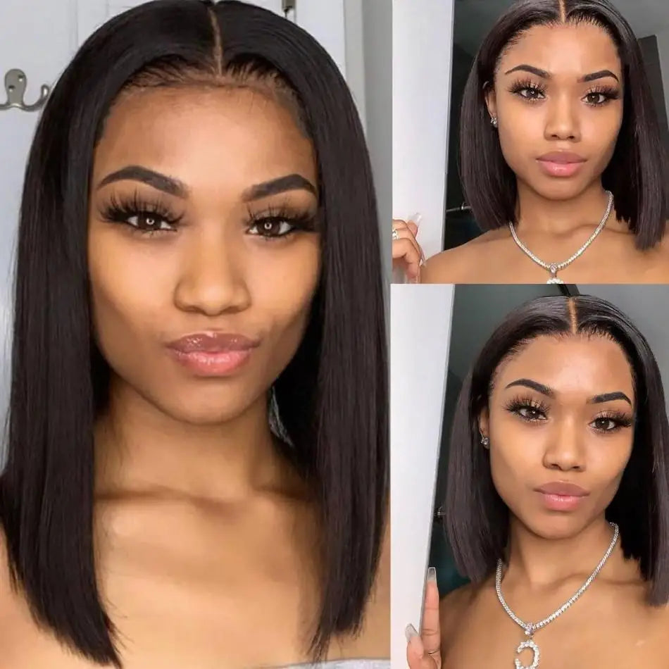 Perruque Bob Lisse Courte 10-12 Pouces – Glueless, Closure 5x5 ou 4x4, Cheveux Brésiliens 100% Pré-dégarnis