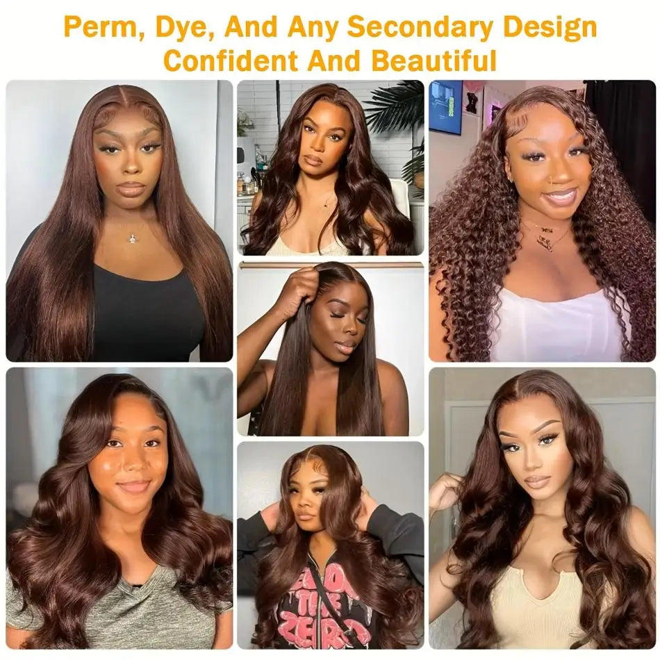 Perruque Lisse Chocolat – HD Lace Frontal 13x4 ou 13x6, Cheveux Humains 100%, 30 à 36 Pouces