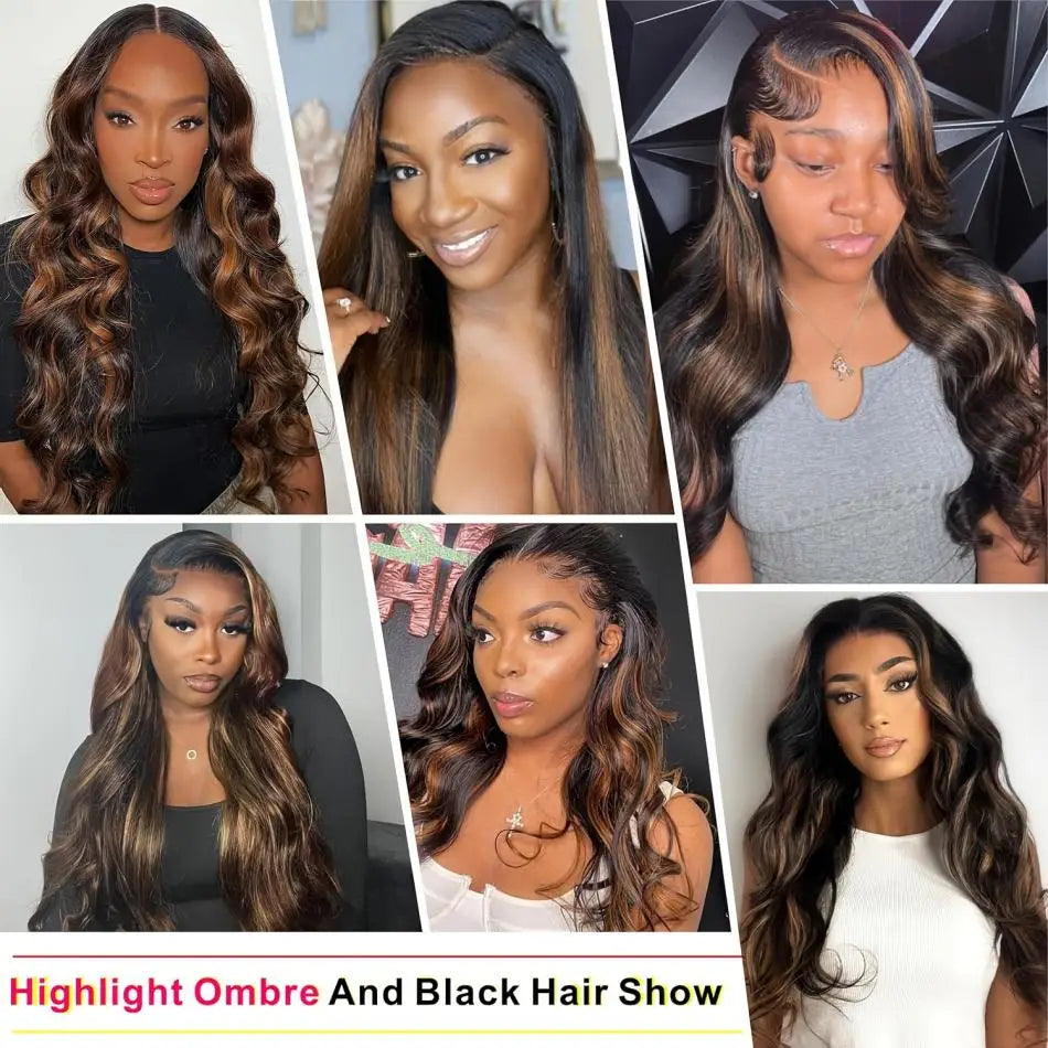 Perruque Body Wave Ombrée 1B/30 – HD Lace Frontal 13x6 ou 13x4, Cheveux Humains Colorés pour Femmes Noires