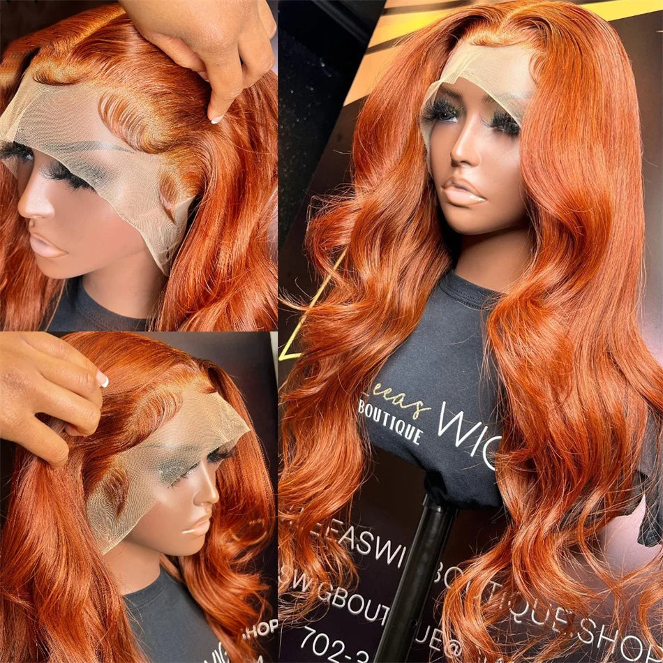 Perruque Body Wave Ginger 30 à 36 Pouces – HD Lace Frontal 13x6 ou 13x4, Cheveux Humains Colorés Pré-dégarni