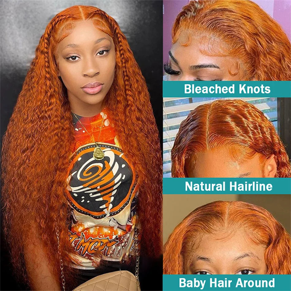 Perruque Bouclée Orange Gingembre – HD Lace Frontal 13x4 ou 13x6, Cheveux Brésiliens Pré-dégarnis