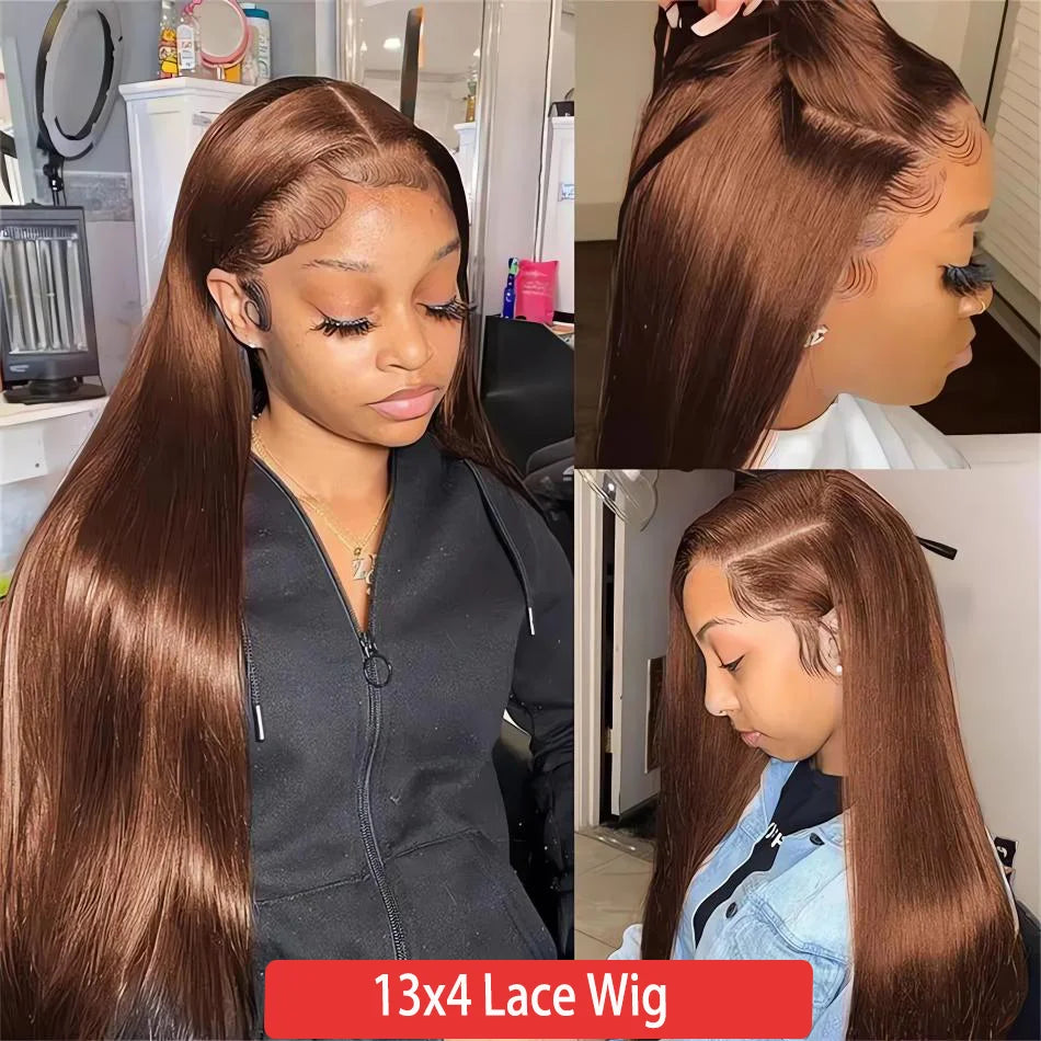 Perruque Lisse Chocolat – HD Lace Frontal 13x4 ou 13x6, Cheveux Humains 100%, 30 à 36 Pouces