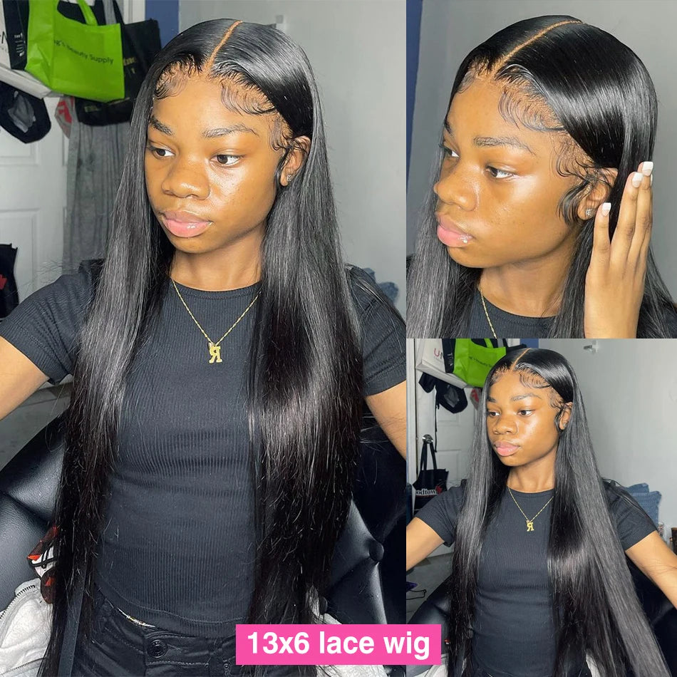 Perruque Lisse Bone Straight 30 à 40 Pouces – 250% Densité, HD Lace Frontal 13x6 ou 13x4, Cheveux Humains Pré-dégarnis