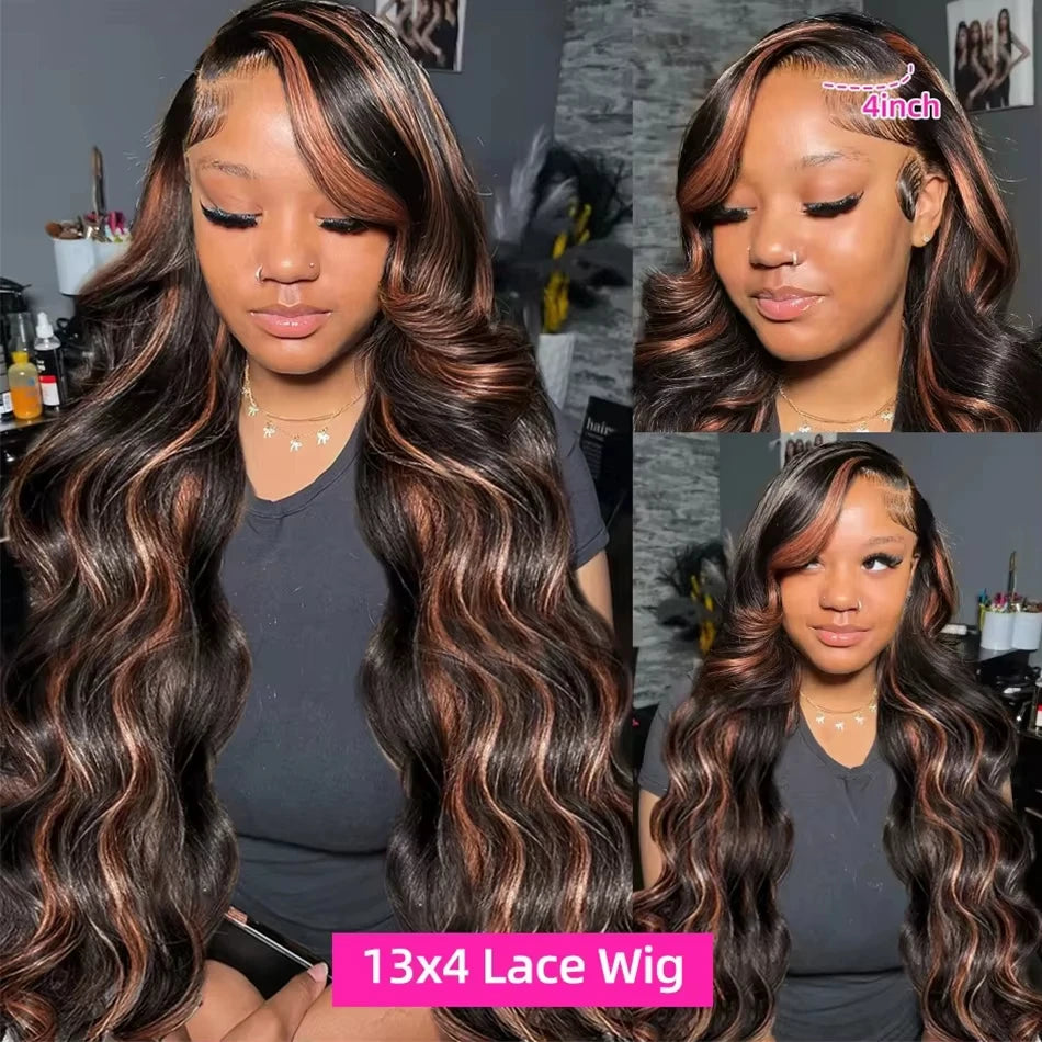 Perruque Body Wave Ombrée 1B/30 – HD Lace Frontal 13x6 ou 13x4, Cheveux Humains Colorés pour Femmes Noires