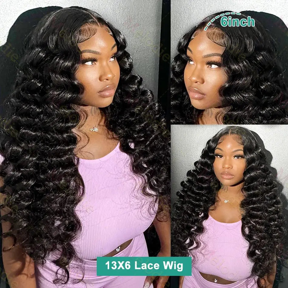 Perruque Bouclée Brésilienne – Loose Wave / Water Wave / Deep Wave, Lace Frontal 13x6 ou 13x4, Cheveux Humains Pré-dégarnis
