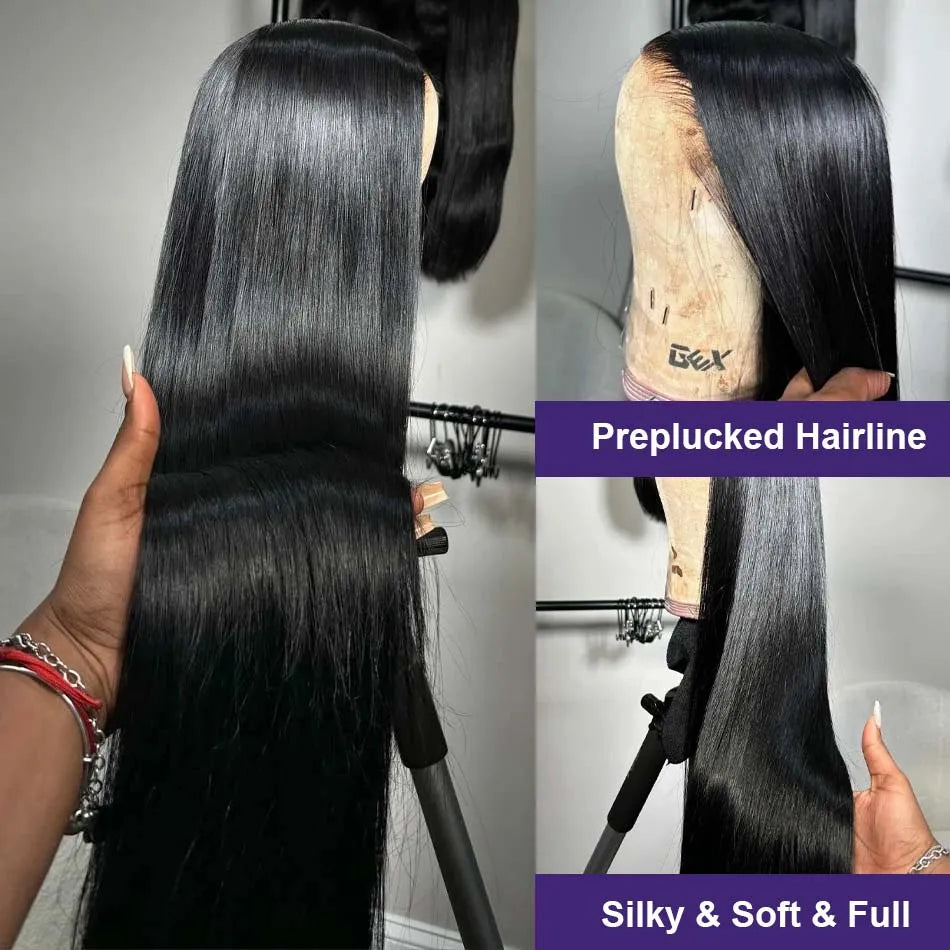 Perruque Lisse Bone Straight 30 à 40 Pouces – 250% Densité, HD Lace Frontal 13x6 ou 13x4, Cheveux Humains Pré-dégarnis
