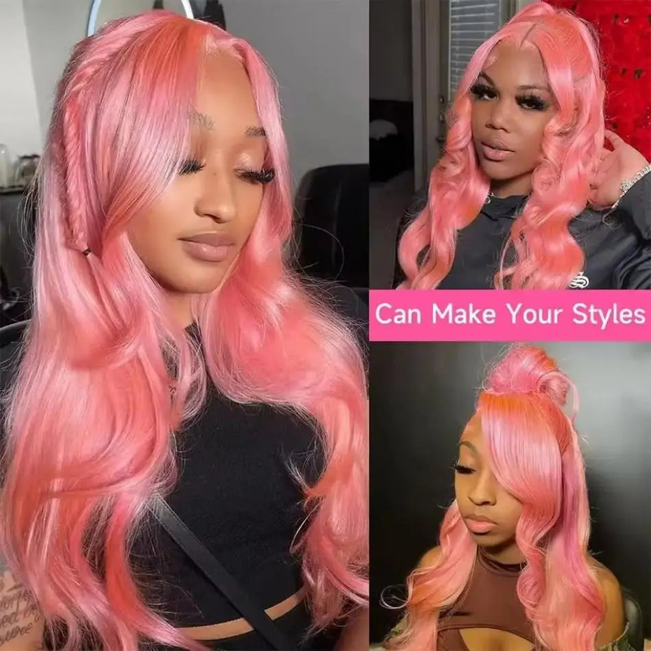 Perruque Rose Clair Loose Body Wave – HD Lace Front 13x6 ou 13x4, 36 Pouces, Cheveux Humains Brésiliens Colorés
