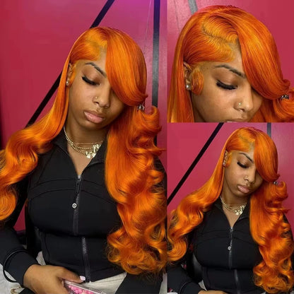 Perruque Body Wave Ginger 30 à 36 Pouces – HD Lace Frontal 13x6 ou 13x4, Cheveux Humains Colorés Pré-dégarni
