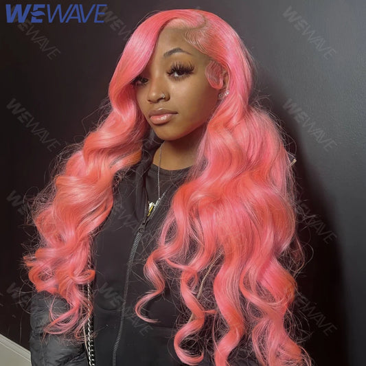 Perruque Rose Clair Loose Body Wave – HD Lace Front 13x6 ou 13x4, 36 Pouces, Cheveux Humains Brésiliens Colorés