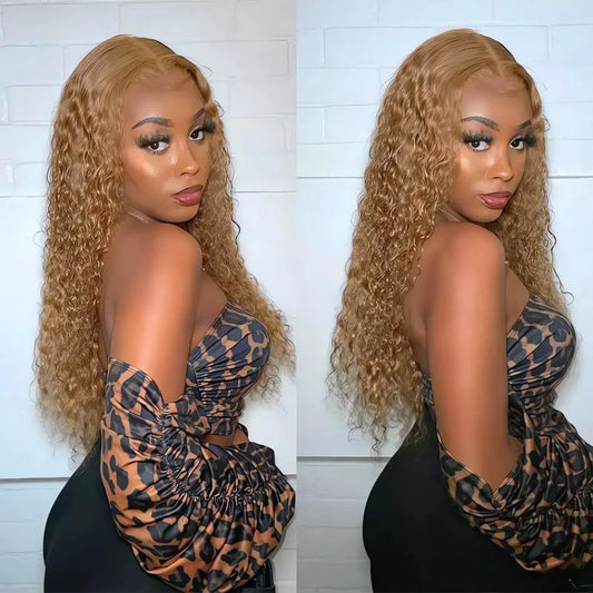Perruque Bouclée Blond Miel #27 – Deep Wave, HD Lace Front 13x4 ou 13x6, Cheveux Humains 100% Naturels