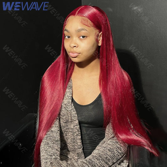 Perruque Lisse Rouge 99J – HD Lace Front 13x6 ou 13x4, Cheveux Humains Bourgogne