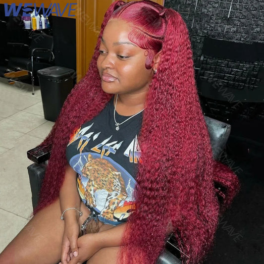 Perruque Bouclée Rouge 99J – Deep Wave, HD Lace Frontal 13x6 ou 13x4, Cheveux Humains Colorés