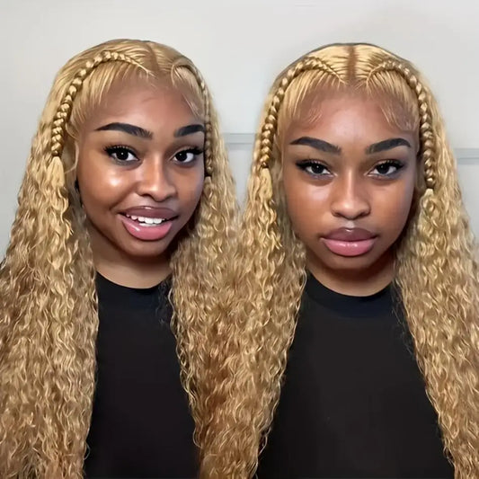 Perruque Bouclée Blond Miel – Deep Wave 30 à 36 Pouces, HD Lace Frontal 13x4 ou 13x6, Cheveux Humains