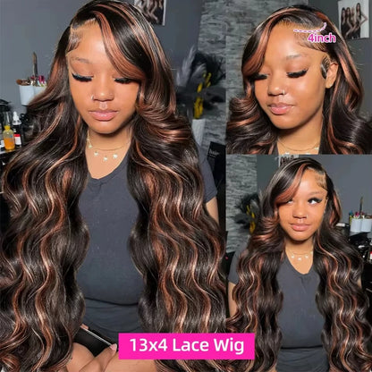 Perruque Body Wave Ombrée 1B/30 – HD Lace Front 13x4 ou 13x6, Cheveux Humains Colorés, Densité 200%
