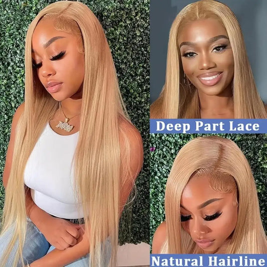 Perruque Lisse Blonde Miel 27 – 100% Cheveux Humains, Lace Frontal 13x6 ou 13x4, Longueur 30 à 34 Pouces