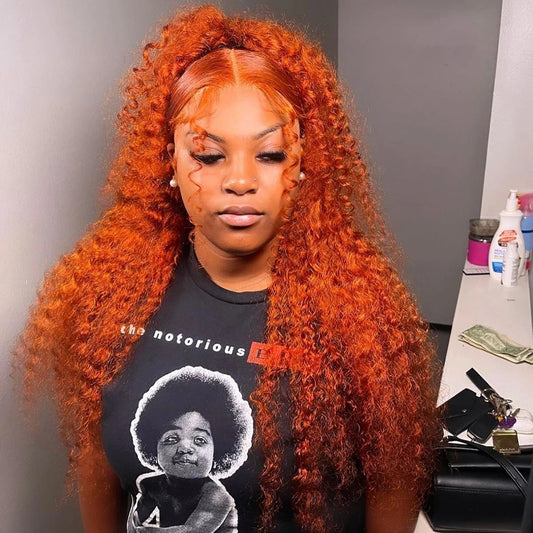 Perruque Bouclée Orange Gingembre – HD Lace Frontal 13x4 ou 13x6, Cheveux Brésiliens Pré-dégarnis