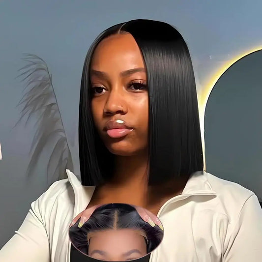 Perruque Bob Lisse Courte 10-12 Pouces – Glueless, Closure 5x5 ou 4x4, Cheveux Brésiliens 100% Pré-dégarnis