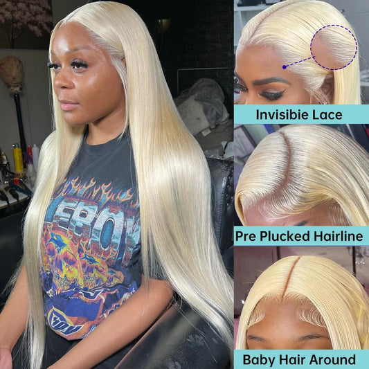 Perruque Lisse Blonde 613 – HD Lace Front 13x6 ou 13x4, Cheveux Humains 100%, Bone Straight